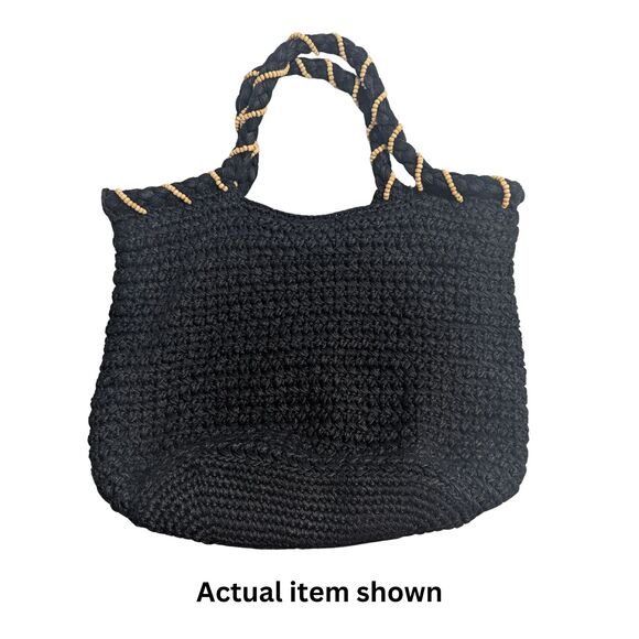 🖤 The Sak Black Crochet Large Hobo Bag Double Strap Boho Chic Shoulder Tote - Picture 3 of 8